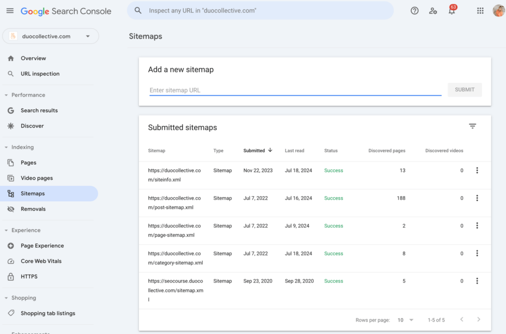 google search console sitemap