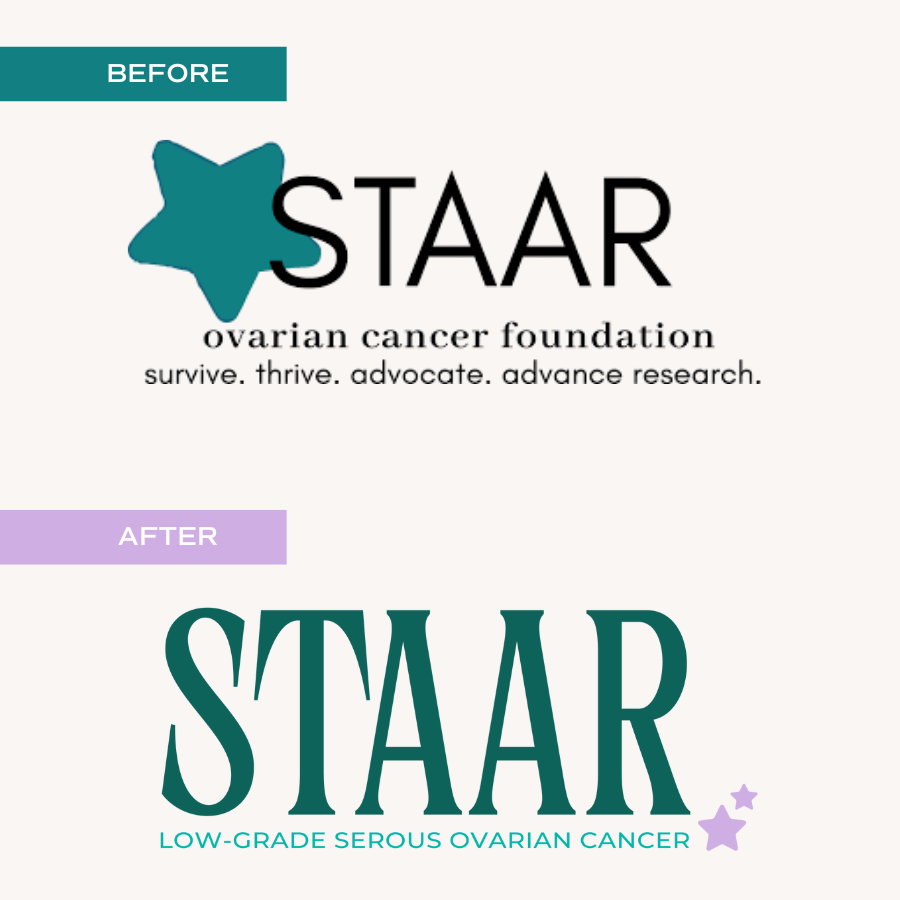Staar nonprofit branding case study for duo gives back before and after logo