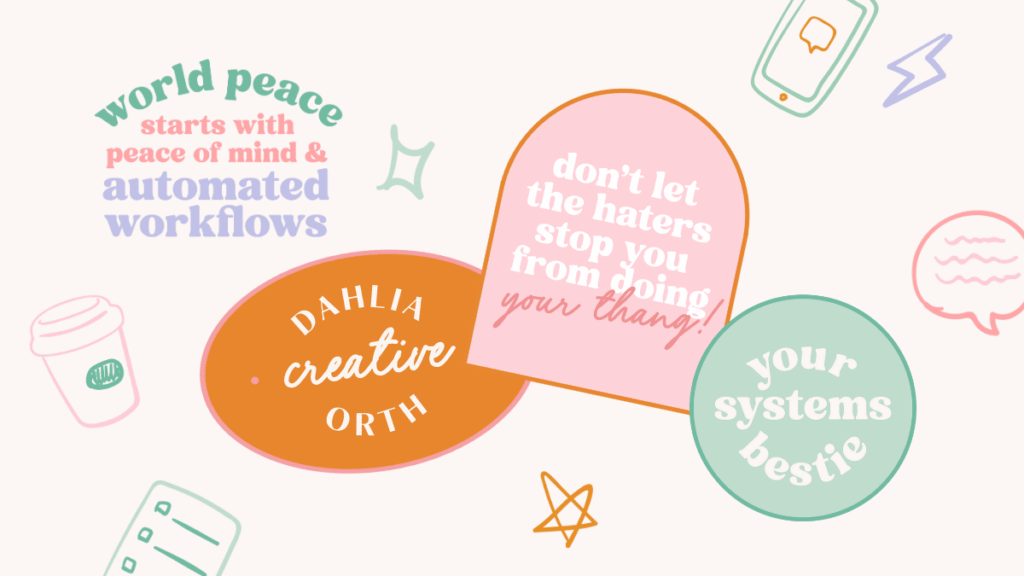 Dahlia Orth Creative, Honeybook Pro and Systems Specialist Rebrand 90s Themed Submarks, Hand-drawn Illustrations, and Mixed Fonts Submarks