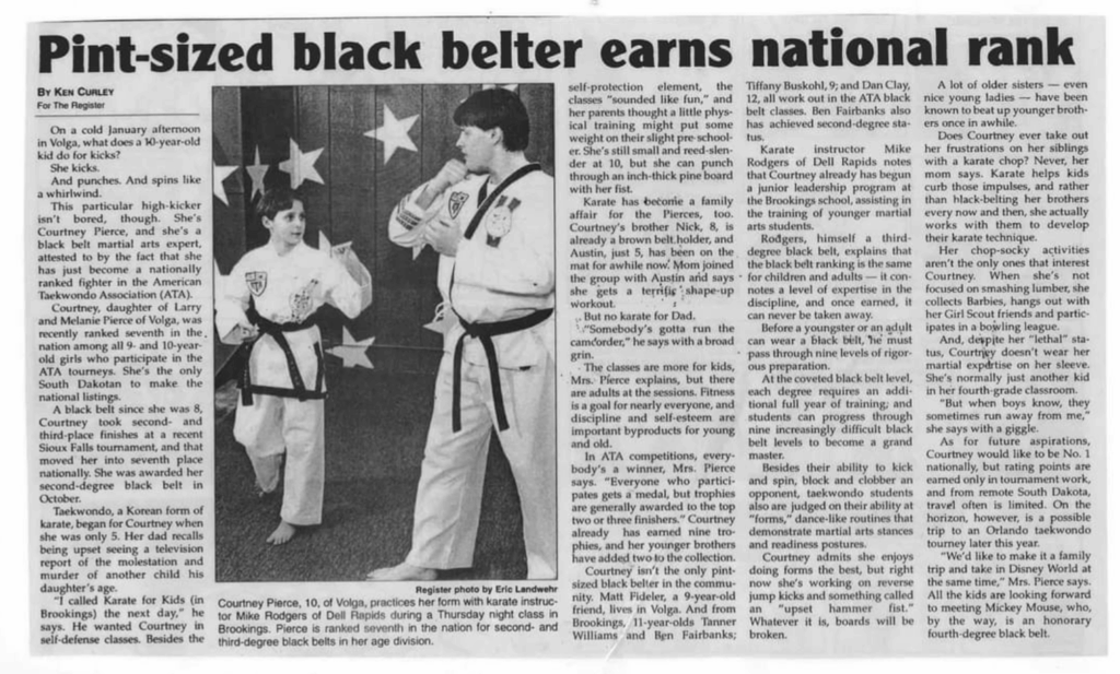 courtney's newspaper feature about taekwondo